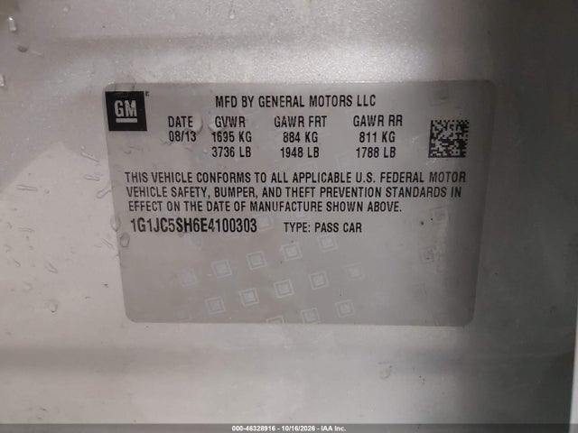 Chevrolet Sonic Lt Auto 2014 1G1JC5SH6E4100303 Image 9