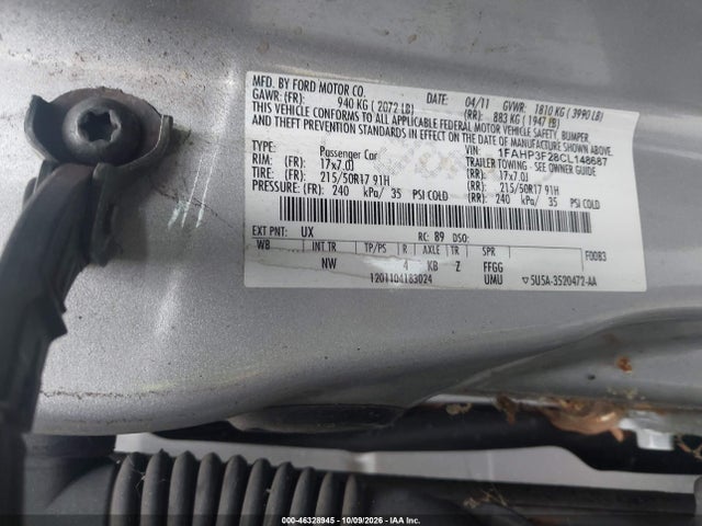 46328945 :رقم المزاد ، 1FAHP3F28CL148687 vin ، 2012 Ford Focus Se مزاد بيع