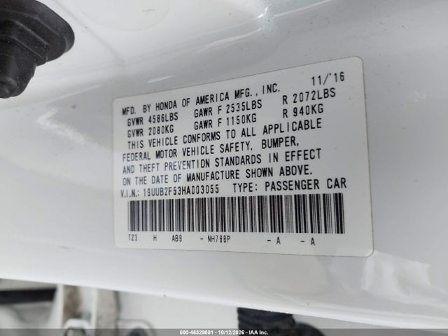 2017 Acura Tlx Technology Package მანქანა იყიდება აუქციონზე, vin: 19UUB2F53HA003055, აუქციონის ნომერი: 46329001