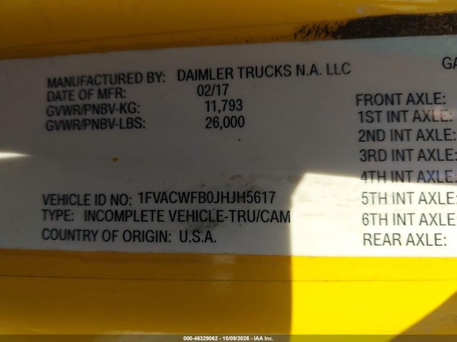 Aukcja sprzedaży 2018 Freightliner M2 106, vin: 1FVACWFB0JHJH5617, numer aukcji: 46329062