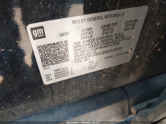 1GNS5NRD1SR273970 Chevrolet Tahoe 2wd Lt