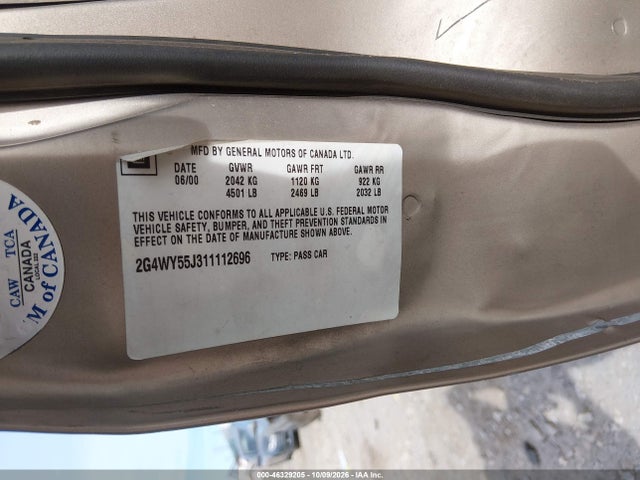Продаж на аукціоні авто 2001 Buick Century Limited, vin: 2G4WY55J311112696, номер лоту: 46329205