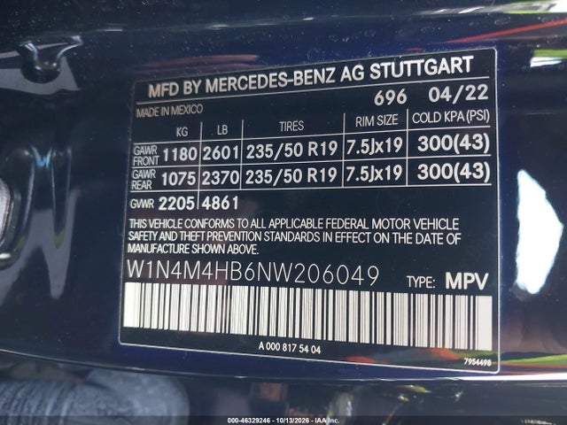 Продажа на аукционе авто 2022 Mercedes-benz Glb 250 4matic, vin: W1N4M4HB6NW206049, номер лота: 46329246