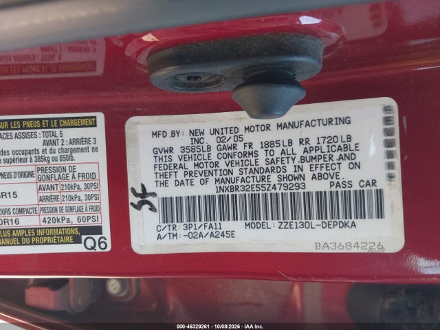 46329261 :رقم المزاد ، 1NXBR32E55Z479293 vin ، 2005 Toyota Corolla Ce مزاد بيع