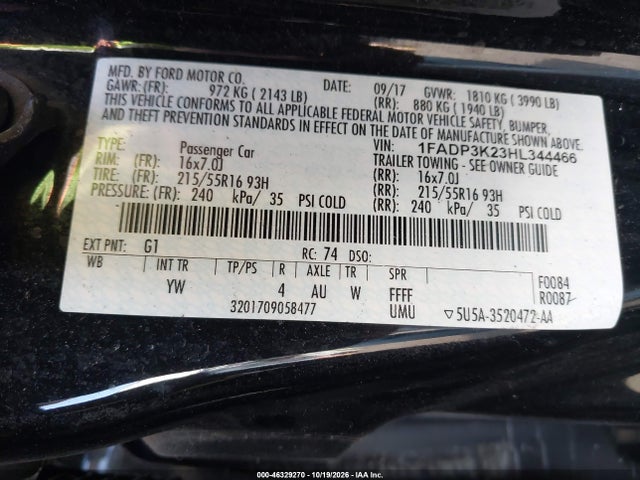 Aukcja sprzedaży 2017 Ford Focus Se, vin: 1FADP3K23HL344466, numer aukcji: 46329270