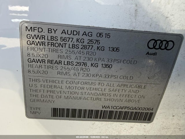 Продажа на аукционе авто 2016 Audi Sq5 3.0t Premium Plus, vin: WA1CCAFP5GA002064, номер лота: 46329306