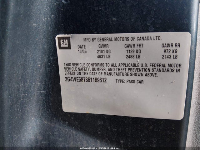 Продажа на аукционе авто 2006 Buick Lacrosse Cxs, vin: 2G4WE587361169612, номер лота: 46329318