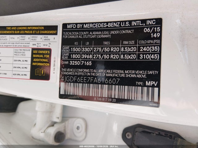 Aukcja sprzedaży 2015 Mercedes-benz Gl 450 4matic, vin: 4JGDF6EE7FA616607, numer aukcji: 46329358