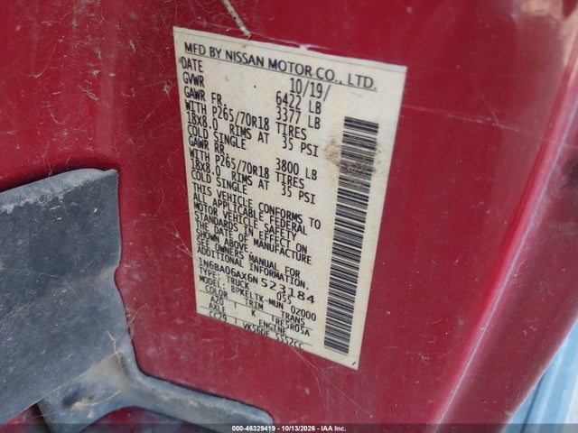 46329419 :رقم المزاد ، 1N6BA06AX6N523184 vin ، 2006 Nissan Titan Se مزاد بيع