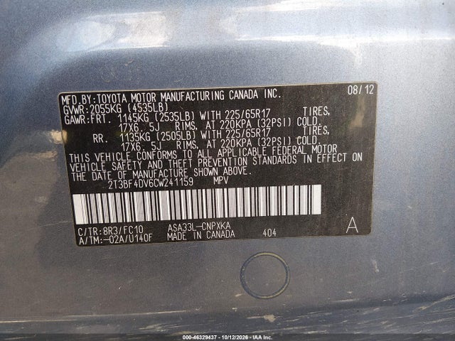 Продаж на аукціоні авто 2012 Toyota Rav4, vin: 2T3BF4DV6CW241159, номер лоту: 46329437