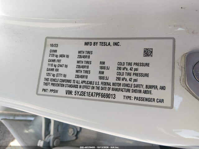 5YJ3E1EA7PF669013 Tesla Model 3 Rear-wheel Drive