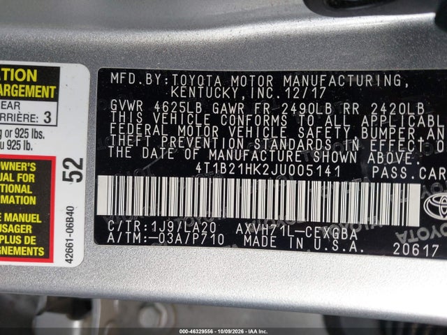 4T1B21HK2JU005141 Toyota Camry Hybrid Xle