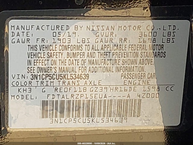 Nissan KICKS S 2019 3N1CP5CU5KL534639 Image 9