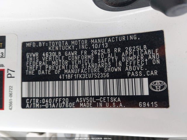 Aukcja sprzedaży 2014 Toyota Camry Se, vin: 4T1BF1FK3EU752356, numer aukcji: 46329615