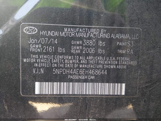 Продажа на аукционе авто 2014 Hyundai Elantra Se, vin: 5NPDH4AE6EH468644, номер лота: 46329697
