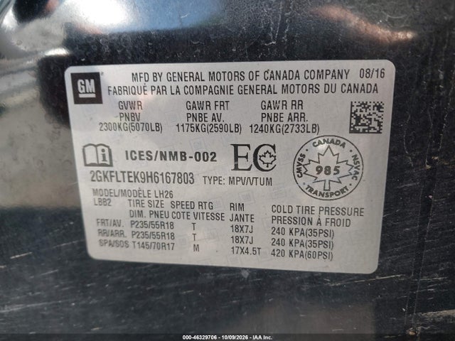 Продаж на аукціоні авто 2017 Gmc Terrain Sle-2, vin: 2GKFLTEK9H6167803, номер лоту: 46329706