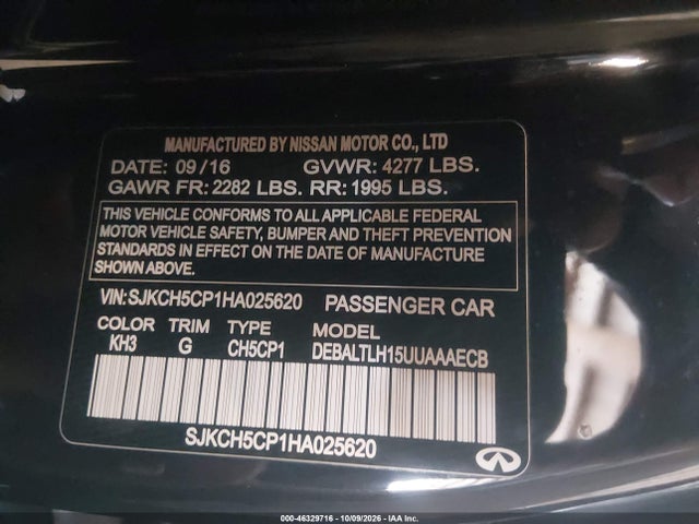 Продаж на аукціоні авто 2017 Infiniti Qx30 Sport, vin: SJKCH5CP1HA025620, номер лоту: 46329716