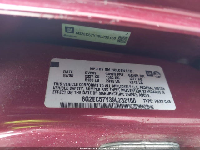 2009 Pontiac G8 Gt მანქანა იყიდება აუქციონზე, vin: 6G2EC57Y39L232150, აუქციონის ნომერი: 46329788