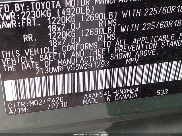 46329830 :رقم المزاد ، 2T3UWRFV5SW291293 vin ، 2025 Toyota Rav4 Hybrid Woodland Edition مزاد بيع