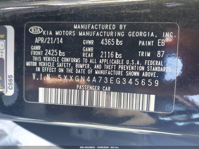 Продажа на аукционе авто 2014 Kia Optima Ex, vin: 5XXGN4A73EG345659, номер лота: 46329882