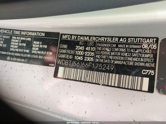 Продаж на аукціоні авто 2006 Mercedes-benz Clk 350, vin: WDBTJ56J66F175249, номер лоту: 46329890