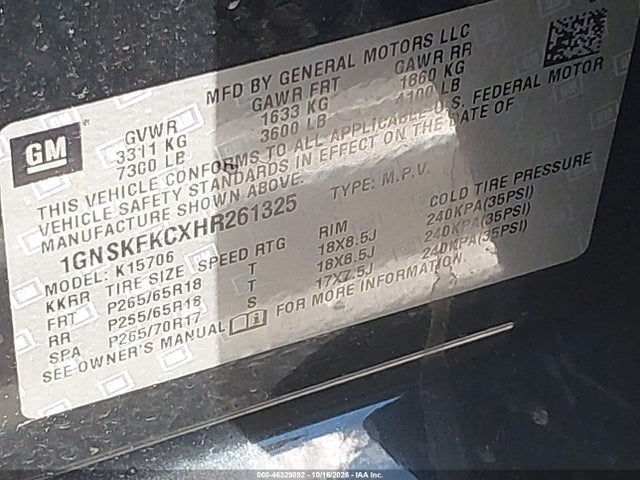 Продажа на аукционе авто 2017 Chevrolet Tahoe Commercial Fleet, vin: 1GNSKFKCXHR261325, номер лота: 46329892