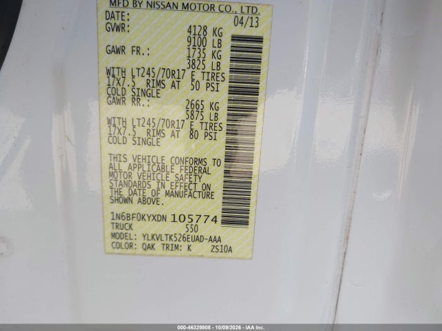 Продажа на аукционе авто 2013 Nissan Nv Cargo Nv2500 Hd Sv V6, vin: 1N6BF0KYXDN105774, номер лота: 46329908