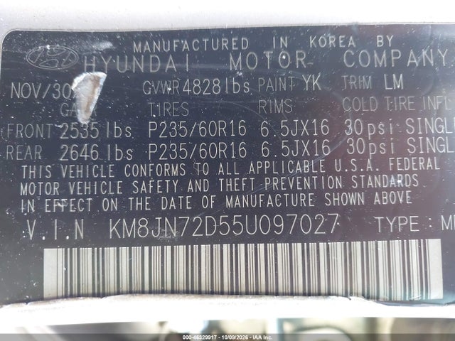 Продажа на аукционе авто 2005 Hyundai Tucson Gls/lx, vin: KM8JN72D55U097027, номер лота: 46329917