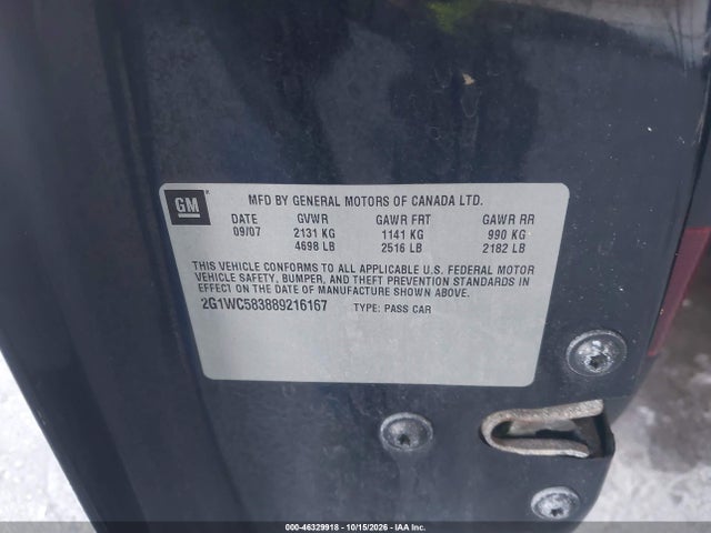 Продажа на аукционе авто 2008 Chevrolet Impala Lt, vin: 2G1WC583889216167, номер лота: 46329918