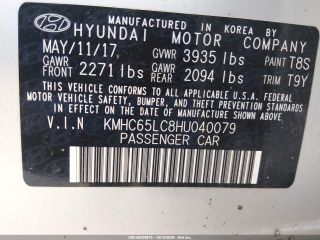 Продажа на аукционе авто 2017 Hyundai Ioniq Hybrid Blue, vin: KMHC65LC8HU040079, номер лота: 46329970