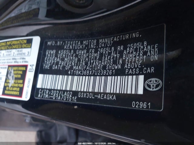 Aukcja sprzedaży 2007 Toyota Avalon Xl/xls/touring/limited, vin: 4T1BK36BX7U239261, numer aukcji: 46329993