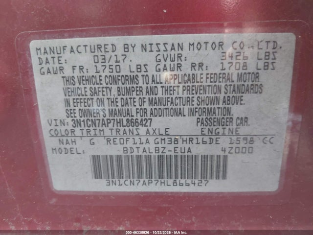 Nissan Versa 1.6 Sv 2017 3N1CN7AP7HL866427 Image 9