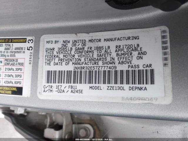Aukcja sprzedaży 2007 Toyota Corolla Le, vin: 1NXBR32E57Z777409, numer aukcji: 46330096