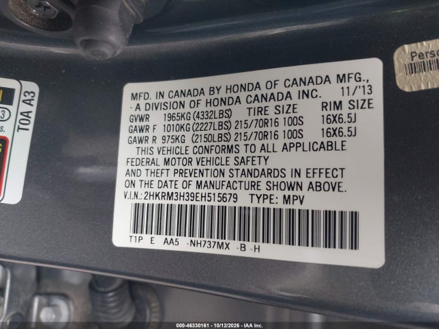 Продаж на аукціоні авто 2014 Honda Cr-v Lx, vin: 2HKRM3H39EH515679, номер лоту: 46330161