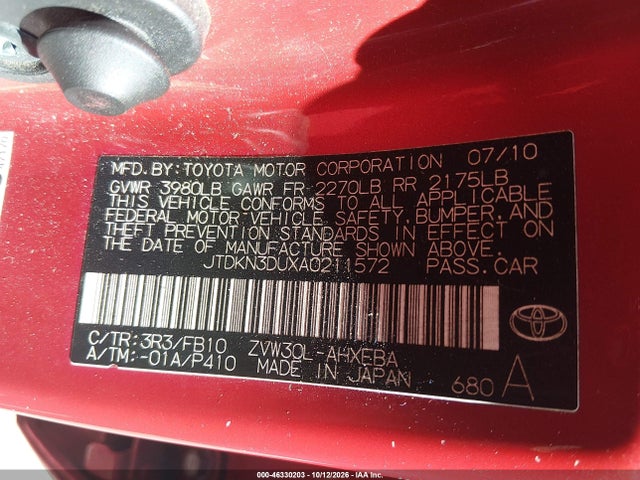 Продаж на аукціоні авто 2010 Toyota Prius Iii, vin: JTDKN3DUXA0211572, номер лоту: 46330203