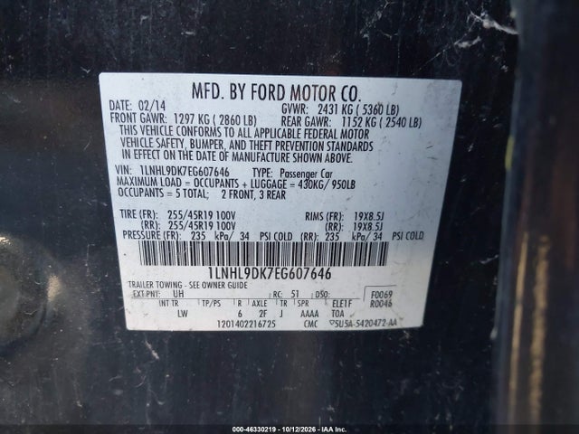 Продажа на аукционе авто 2014 Lincoln Mks, vin: 1LNHL9DK7EG607646, номер лота: 46330219