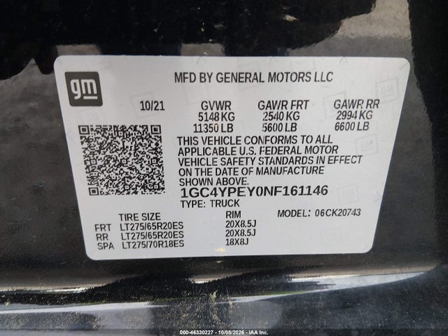 Продажа на аукционе авто 2022 Chevrolet Silverado 2500hd 4wd  Standard Bed Ltz, vin: 1GC4YPEY0NF161146, номер лота: 46330227