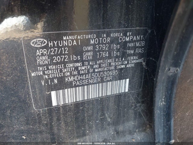 Aukcja sprzedaży 2013 Hyundai Elantra Gls, vin: KMHDH4AE5DU530695, numer aukcji: 46330255