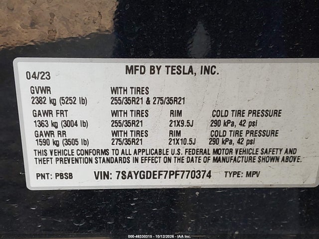 7SAYGDEF7PF770374 Tesla Model Y Performance Dual Motor All-wheel Drive