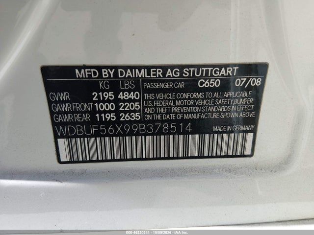 Продаж на аукціоні авто 2009 Mercedes-benz E 350, vin: WDBUF56X99B378514, номер лоту: 46330381