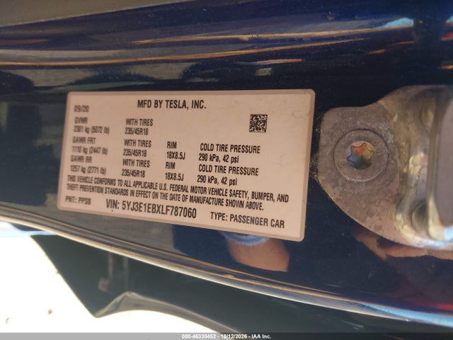 Tesla Model 3 Long Range Dual Motor All-wheel Drive 2020 5YJ3E1EBXLF787060 Image 9