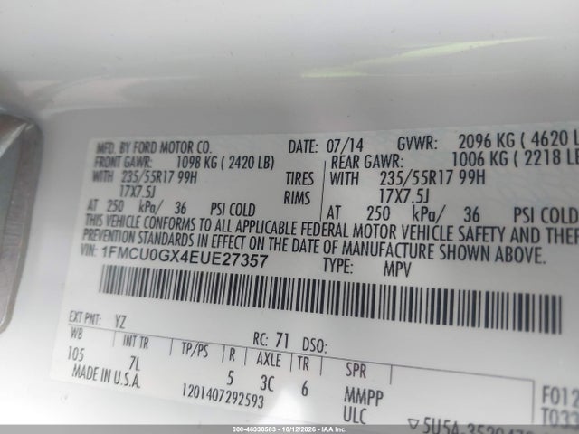 Ford ESCAPE SE 2014 1FMCU0GX4EUE27357 Image 9