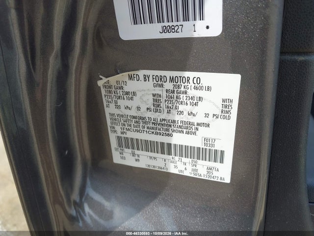 2012 Ford Escape Xlt მანქანა იყიდება აუქციონზე, vin: 1FMCU9D71CKB92580, აუქციონის ნომერი: 46330593