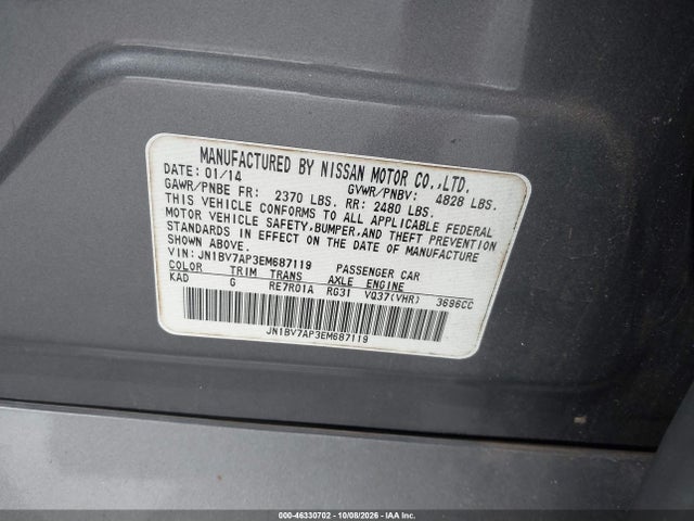 Продаж на аукціоні авто 2014 Infiniti Q50, vin: JN1BV7AP3EM687119, номер лоту: 46330702