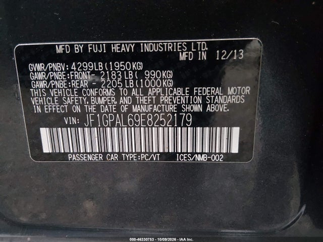 JF1GPAL69E8252179 Subaru Impreza 2.0i Sport Premium