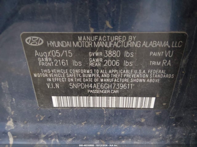 Hyundai ELANTRA SE 2016 5NPDH4AE6GH739611 Image 9