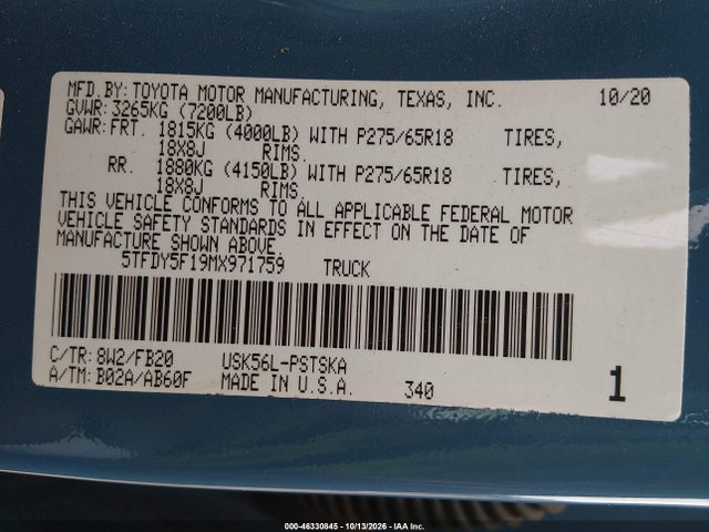 Toyota Tundra Sr5 2021 5TFDY5F19MX971759 Image 9