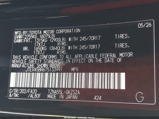 46330860 :رقم المزاد ، JTEVA5BR6T5133991 vin ، 2026 Toyota 4runner Sr5 مزاد بيع