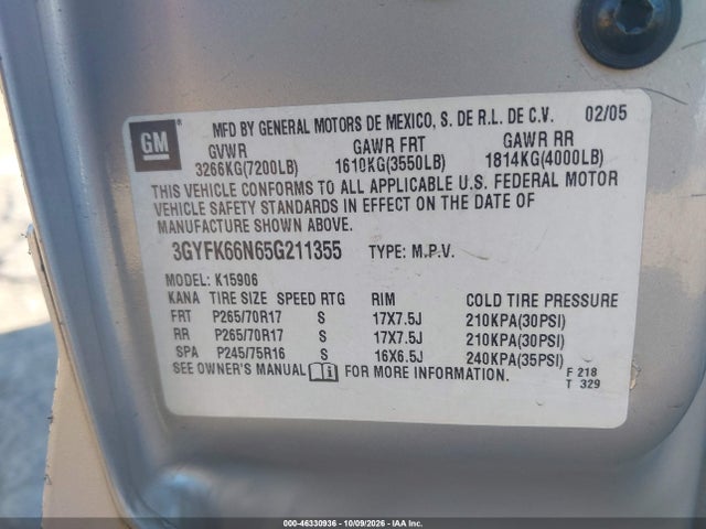 Продажа на аукционе авто 2005 Cadillac Escalade Esv Standard, vin: 3GYFK66N65G211355, номер лота: 46330936