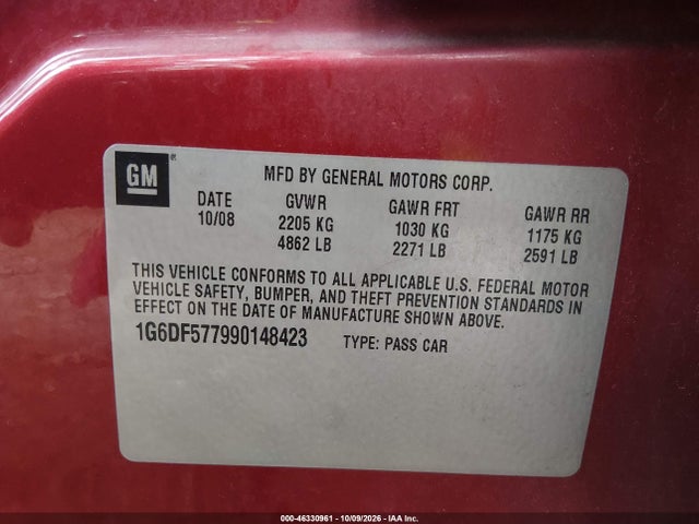 46330961 :رقم المزاد ، 1G6DF577990148423 vin ، 2009 Cadillac Cts Standard مزاد بيع